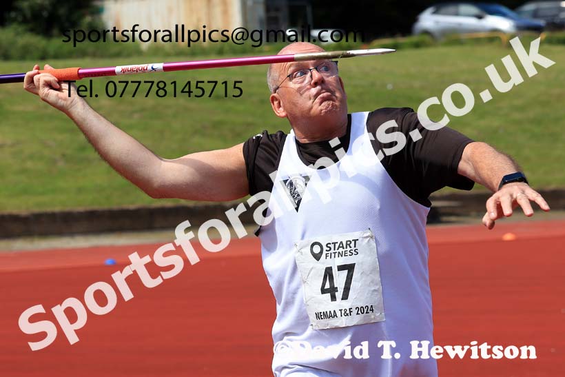 Mens javelin 2024 NE Masters Track and Field Champs., Monkton Stadium, Jarrow.  Photo: David T. Hewitson/Sports for All Pics